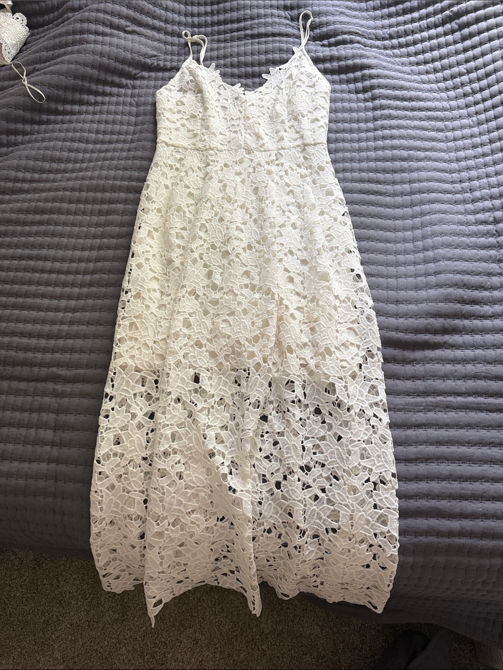 Astr White Lace Midi Dress with Spaghetti Straps